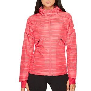 ASICS Storm Shelter Cosmo Pink Striped Hooded Rain Jacket Womens Medium